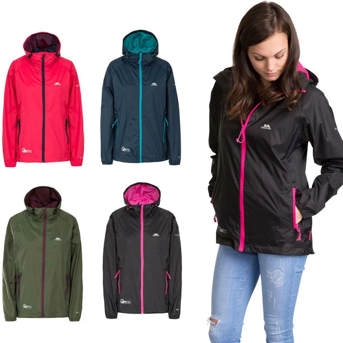 Trespass Qikpac Ladies 5000mm Waterproof Hooded Jacket with Packaway Pouch
Opens in a new window or