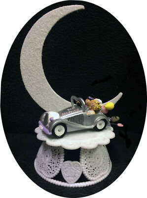 Funny Car Ride Wedding Cake Topper Groom top Just Married Centerpiece Decoration