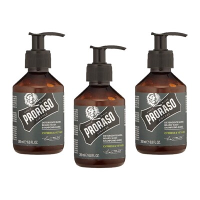 3 Stück PRORASO Bartreiniger sanfte Wirkung CYPRESS & VETYVER 200ml