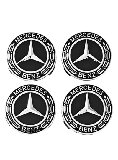 4x Mercedes Black Alloy Wheel Centre Hub Caps 75mm A B C E S M Class ML ...