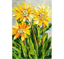 Wildflower Painting Wyethia California Yelloy Flowers Bookshelf decor Impasto