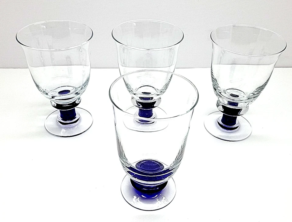 Denby Magnum Blue Water Goblets Set of 4 Glasses (3) 16oz– (1) 18oz 6.5" Tall - Image 3 of 4