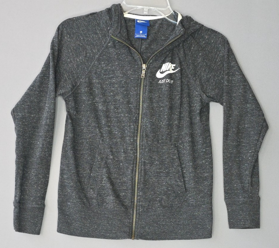 Nike Sportswear Big Kids Girls' Full-Zip Jersey Hoodie (Carbon Grey) Size Large