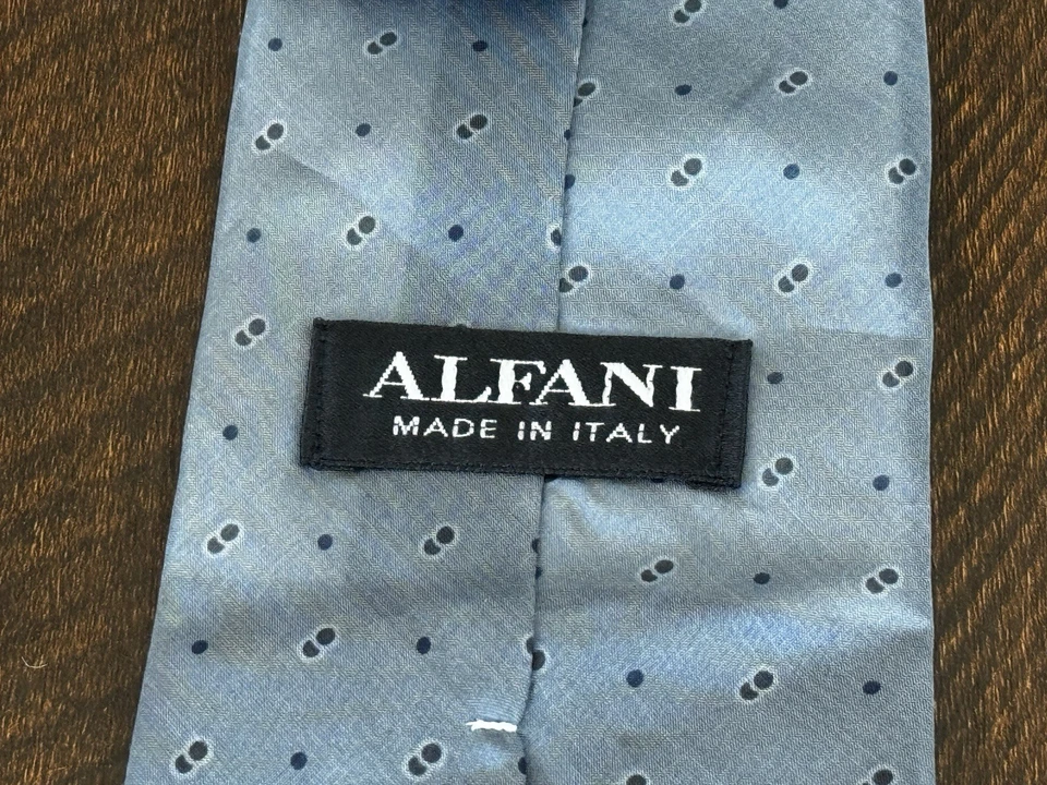 Alfani Men’s Silk Necktie Blue Micro Dot Pattern Made in Italy 3.5 Inch Width - Image 3 of 4