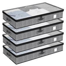 4 Pack Underbed Storage Containers Below 4.5 Inches Profile Organizer Clothes