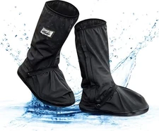 Waterproof Rain Boot Covers Black Size M Slip-Resistant with Reflector for Men