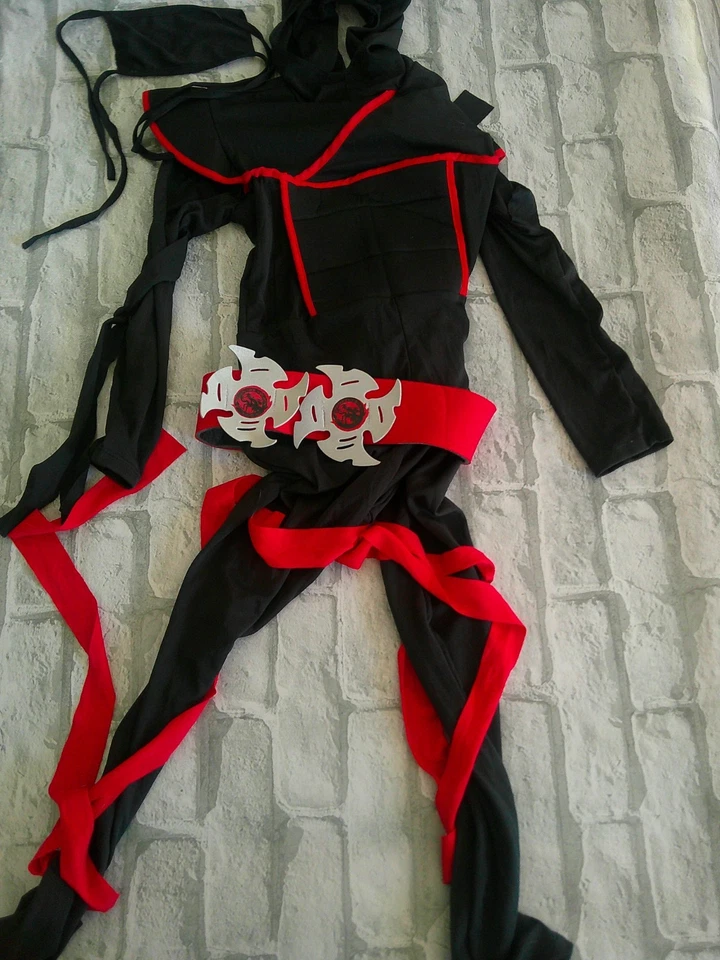 Disfraz de ninja sigiloso negro para niños grandes juego de disfraces de Halloween Foto 2 de 4