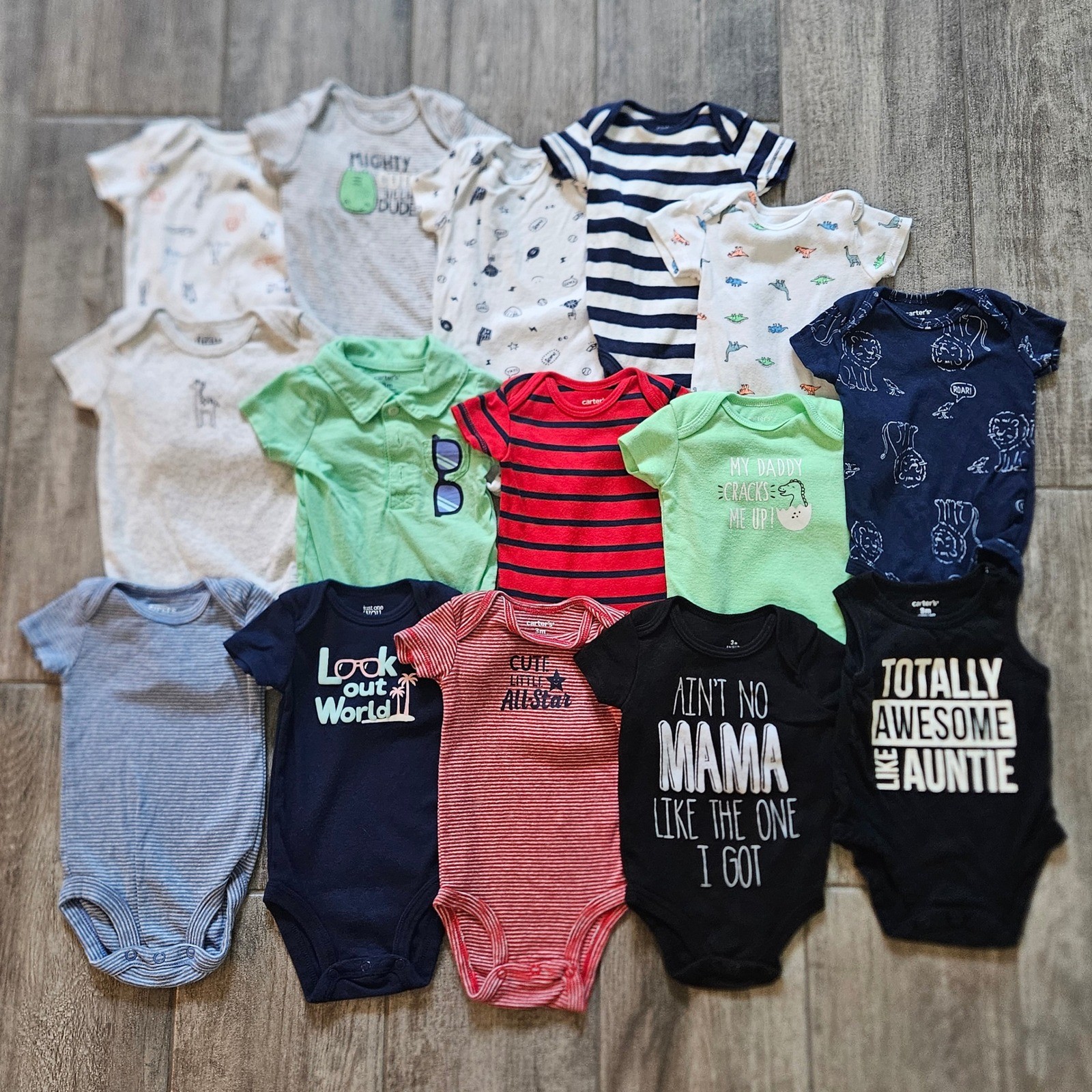 Carter's Bodysuit Lot of 15 Baby Boy Size 3 Mo Animal Summer Dino Stripe Basics