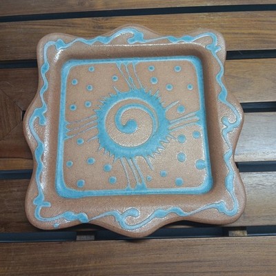 Studio Art Stoneware Plate by 'Jimee' ~ SW Design in Terra Cotta & Turquoise