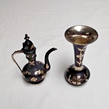 Brass Painted Black Teapot & Vase Silver Meta...