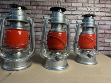 3 Alte BAT Nr. 158 Petroleumlampe Laterne, Leuchte original rotes FEUERHAND Glas