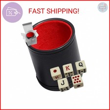 Set of 16mm Poker Dice Squared Corners and Black PU Leather Dice Cup Plush Velve