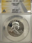 1962 Franklin Half Dollar 50 cents Proof PR63 Cameo