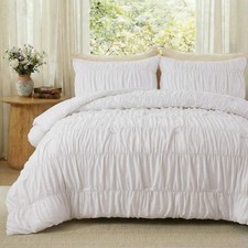 Bedbay White Ruched Duvet Cover Set King Size100 Cotton Boho Bedding Set Soft
