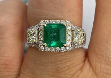 2.00Ct Emerald Lab-Created Emerald Halo Engagement Ring 14K Two Tone Gold Plated