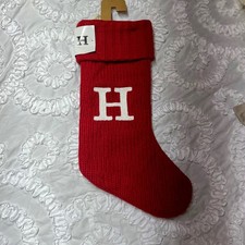Red Knit Christmas Stocking with White Letter H Initial Monogram 20" NWT