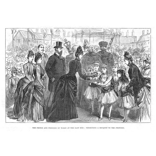 LONDON Prince & Princess of Wales Visiting the East End - Antique Print 1886