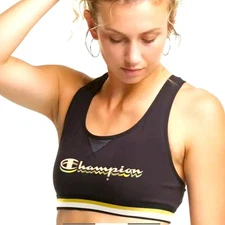 Champion Sports Bra. NWT Black/ Metallic Gold Cotton Unpadded Womens Size Large