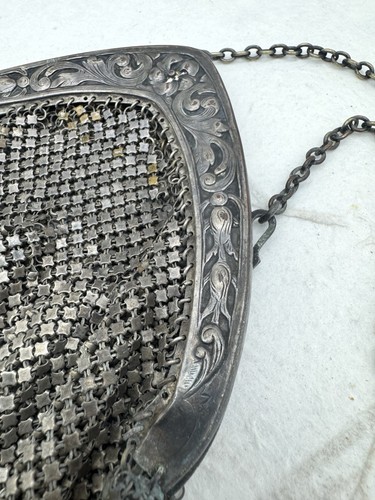 Antique 1920s German Silver Chain Mesh Purse Handbag Repousse Frame NEEDS REPAIR - Picture 7 of 24