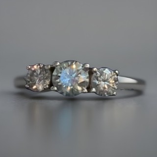 Size 8 Sparkly! Silver Engagement Ring Vintage With 3 Blue Hue Diamonds 3 Ct