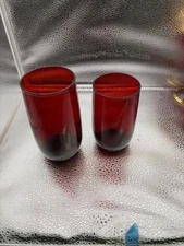 Set of 2 Vintage Ruby Red Glass Tumblers – Mid-Century Modern Smooth Finish