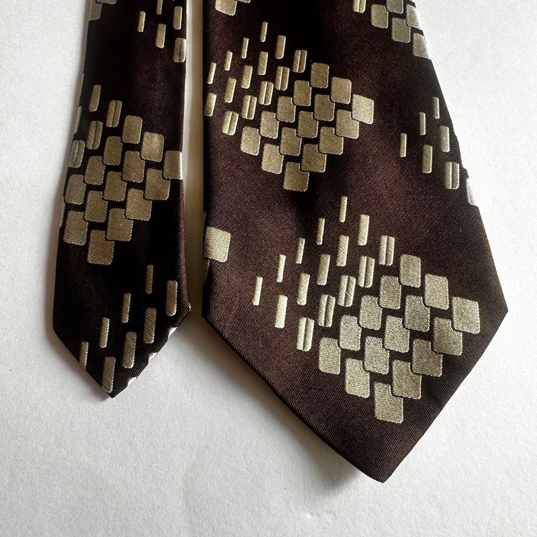 GIVENCHY Brown Beige Square Pattern Tie Silk - image 3