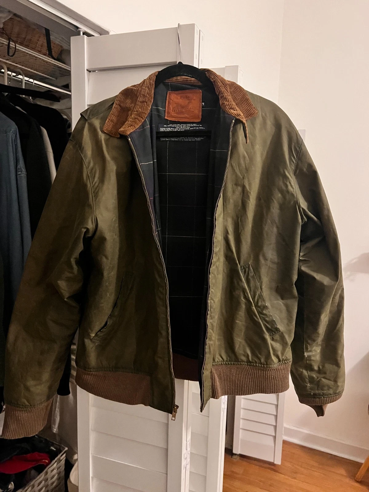 Green Polo Waxed and Lined Heritage Bomber Jacket Size Medium - product detail image 1
