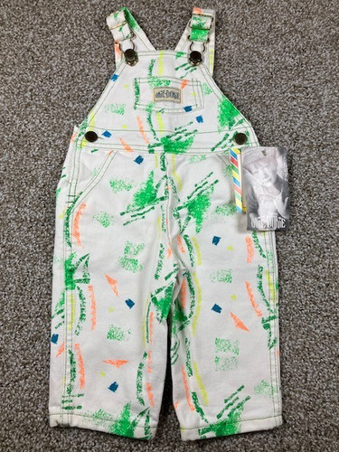 Vintage Okie Dokie Plaint Splatter Overalls Size 12M NWT Scotch guard Toddler