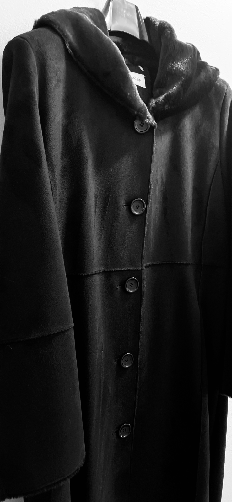 Calvin KleinXL Black Faux Suede &Fur lined long Heavy weight $115.00 Coat NWOT