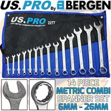 US PRO Combination Spanners Combi Wrench Set 14pc 6-26mm Open & Ring End Spanner