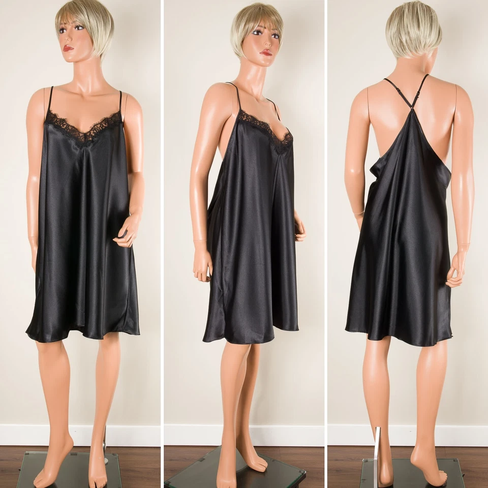 💖 Sexy Vestido Camisón Vintage SECRET TREASURES 3XL Negro Satinado Quimise Foto 2 de 4