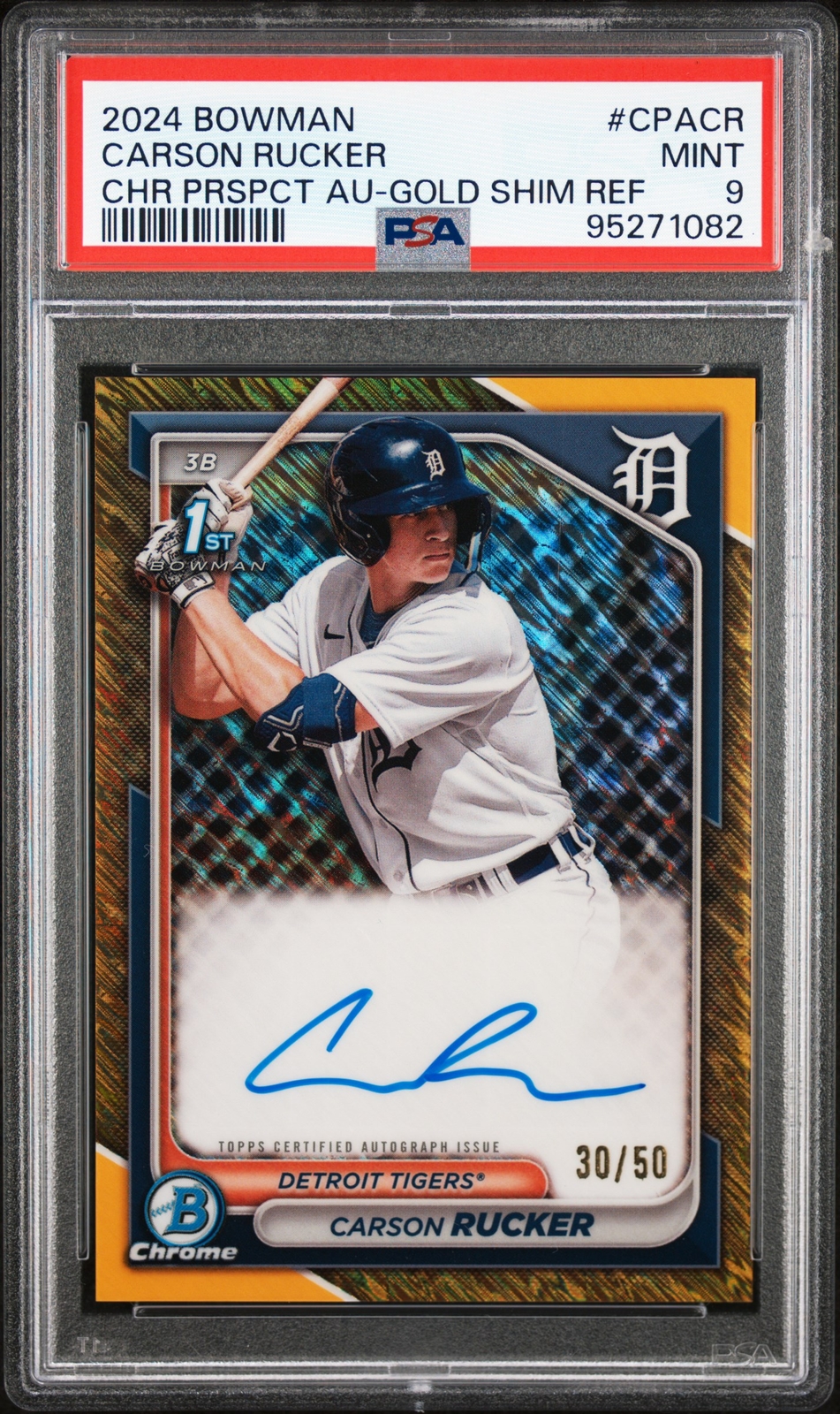2024 Bowman Chrome Prospect 1ST Autographs Carson Rucker PSA 9 GOLD SHIMMER /50
