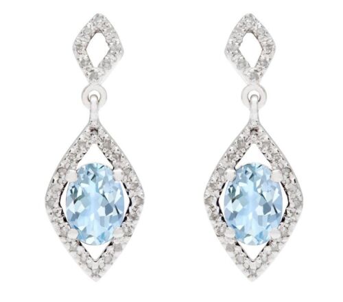 10k White Gold Oval 2.50ct Genuine Aquamarine and Diamond Earrings - Picture 1 of 6