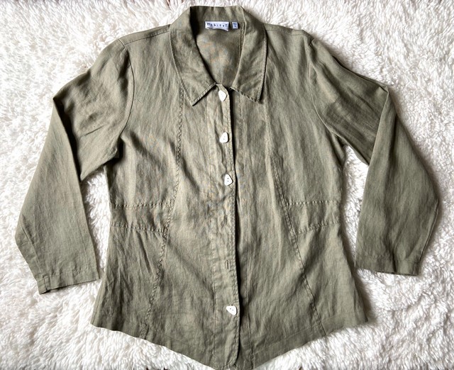 HABITAT Womens M Shirt Khaki Sage Green Button Up 100% Linen **2 Missing Buttons | eBay