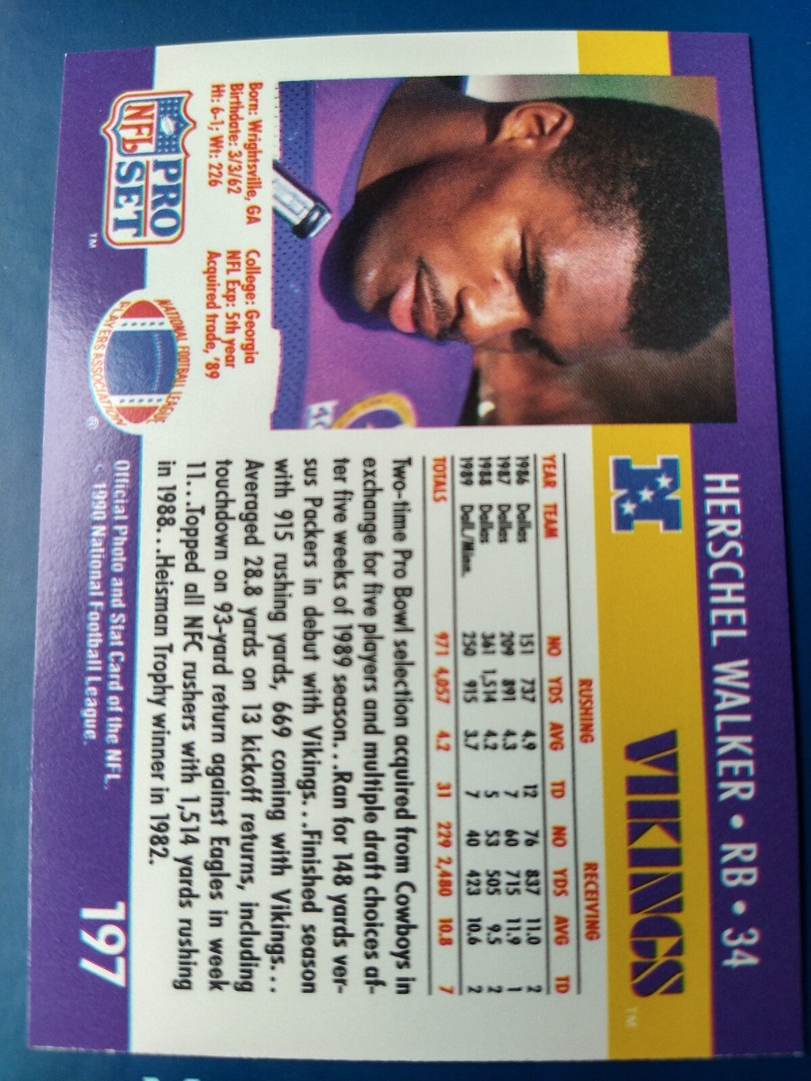 1990 Pro Set Football Herschel Walker #197 Minnesota Vikings | eBay