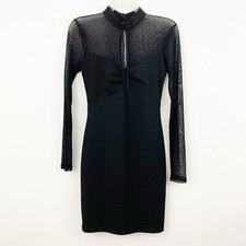 Lulus Sorry Not Soiree Black Mesh Long Sleeve Bodycon Dress Size S Mini LBD