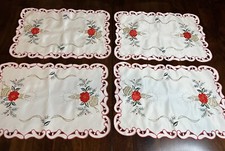 Christmas Holiday Candle Embroidered Applique Cutwork Placemats Set Of 4