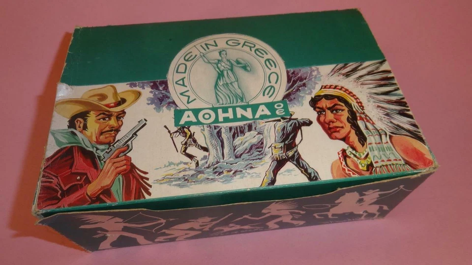 GRECIA ATENENA AOHNA CAJA ORIGINAL DE FIGURAS DE SOLDADOS DE JUGUETE GRIEGO SOLO CAJA AÑOS 80 Foto 2 de 4