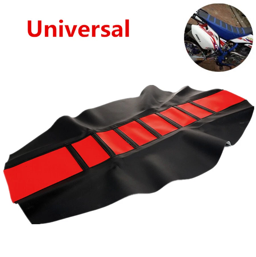1PC Motorcycle Scooter Black Ribs Red Top Stretchy Rubber Seat Cover Protector - Image 2 of 4