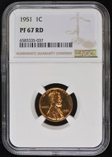 1951 Proof Lincoln Wheat Cent NGC PF 67 RD Red
