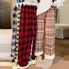 Women Winter Plaid Fleece Lined Athletic Pants Joggers Trousers Bottoms Thick