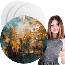 Ireer 4 Pcs 20 Inch Round Canvas Stretched Canvases for Painting Blank Large ...