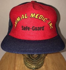 Vintage ANIMAL MEDIC INC Safe-Guard 80s Trucker Hat Cap Snapback USA Farming HTF