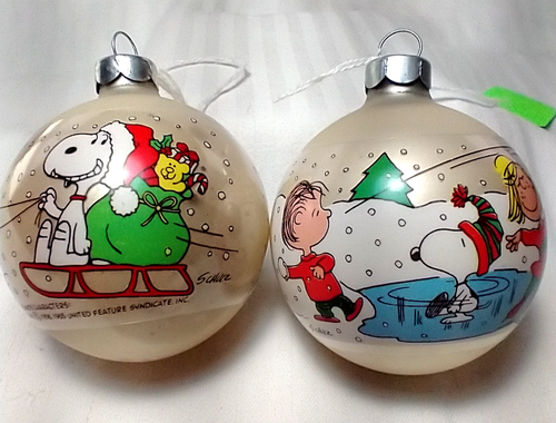 Punze 1977 "PEANUTS" 2er Set - kleine Glaskugel Ornamente - ohne Box