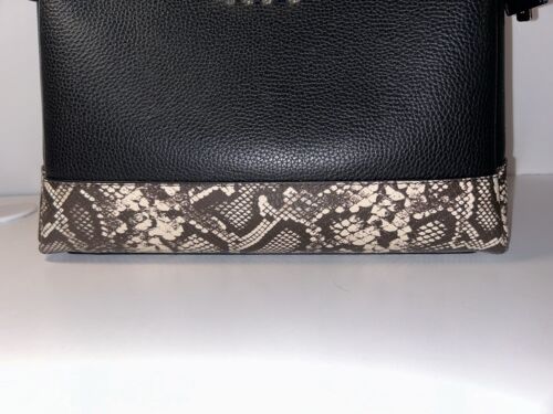 NWT MICHAEL KORS REED LARGE BELTED SATCHEL SIGNATURE SNAKE EMBOSSED BAG BLACK - Picture 5 of 17