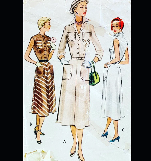 Vtg 50s Fit N Flare Shirtwaist Dress Pockets Petite Pattern McCall 8105 B30