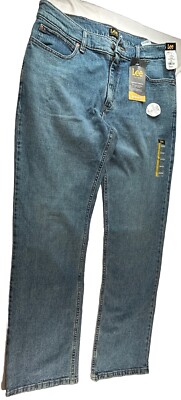 Lee Jeans Mens 34-32 Denim Dark Blue Regular Fit Bootcut Comfort Stretch Work