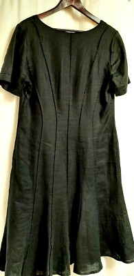 Steilmann black midi dress 100% linen lined Size XL UK18 casual flared 11