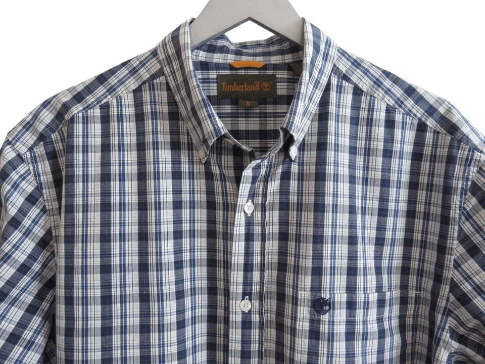 Timberland Blue & White Plaid Short Sleeve Casual Button Up Shirt L - Image 2 of 3