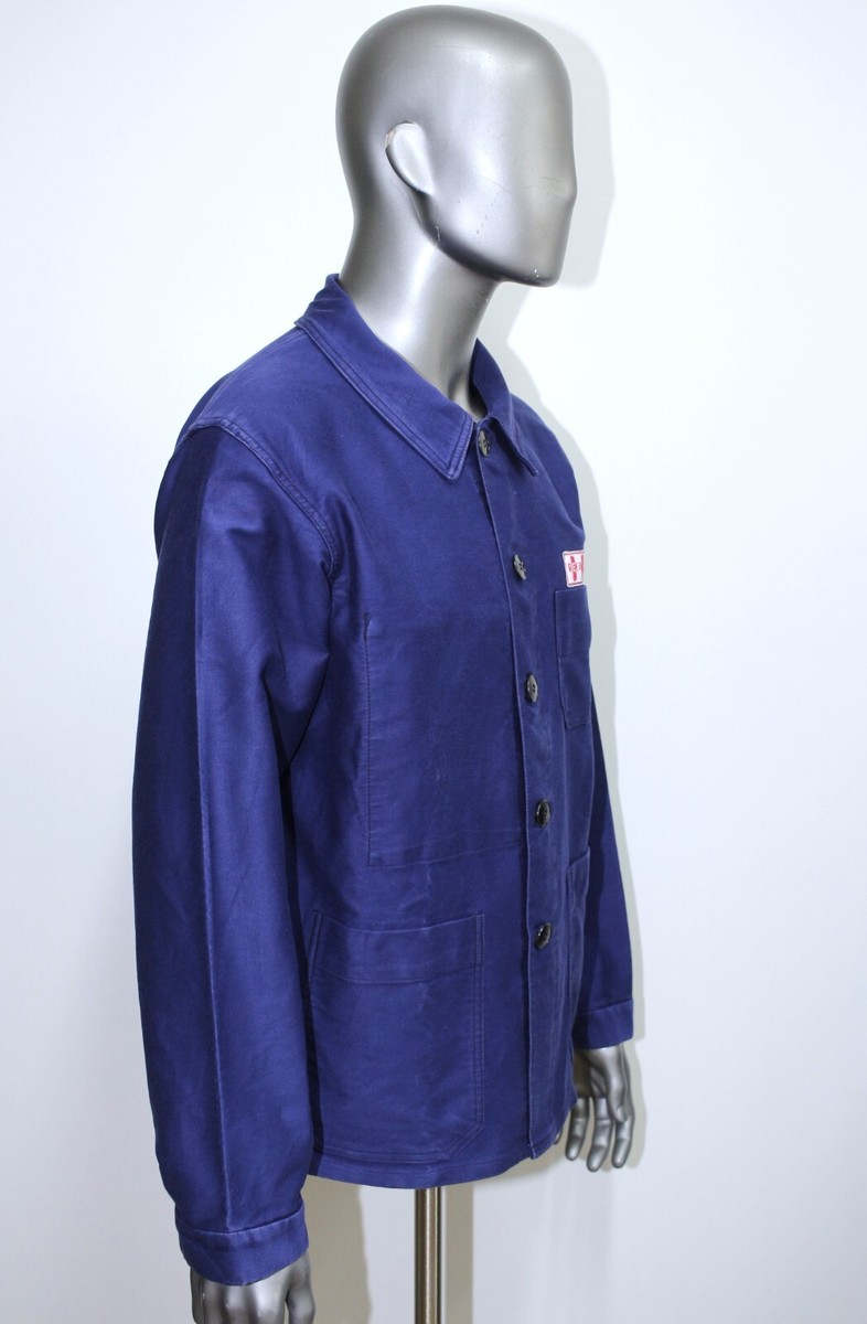 French Vintage 1960s Blue Moleskin Work Chore Jacket Size L French Vintage 1960s Blue Moleskin Work Chore Jacket Size L